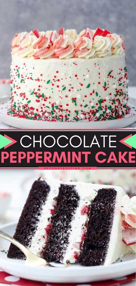 Chocolate Peppermint Cake, Peppermint Crunch, Chocolate Swiss Meringue Buttercream, Peppermint Recipes, Peppermint Cake, Best Chocolate Desserts, Homemade Chocolate Cake, Christmas Cake Recipes, Meringue Buttercream