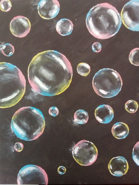 Bubble Chalk Art, Bubbles Chalk Art, Bubbles Painting Easy, Chalk Bubbles Art, Chalk Art Bubbles, Chalk Art Birthday Ideas, Chalk Bubbles, How To Draw Bubbles With Chalk, Painting Ideas On Canvas Bubbles