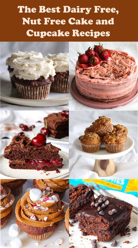 cake and Cupcake Roundup! Dairy Free, Nut Free, Peanut Free Nut Free Baking Recipes, Dairy Free And Nut Free Desserts, Nut Free Cake Recipe, Nut Free Cupcakes, Nut And Egg Free Desserts, Allergy Friendly Cake Recipes, Egg And Nut Free Cake, Nut Free Egg Free Dessert, Dairy And Egg Free Birthday Cake