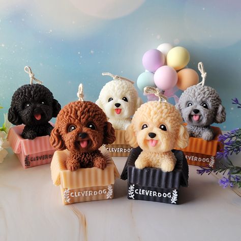 Cute Candle Poodle Puppy Soy Candle Handmade Unique Candle for dog lover Home Decor Housewarming Gift for Her Maltese Bichon, Chocolate Poodle, Lilin Aroma, Grey Poodle, Cute Candle, Log Candles, Handcrafted Candles, Cotton Blossom, Hand Poured Candle