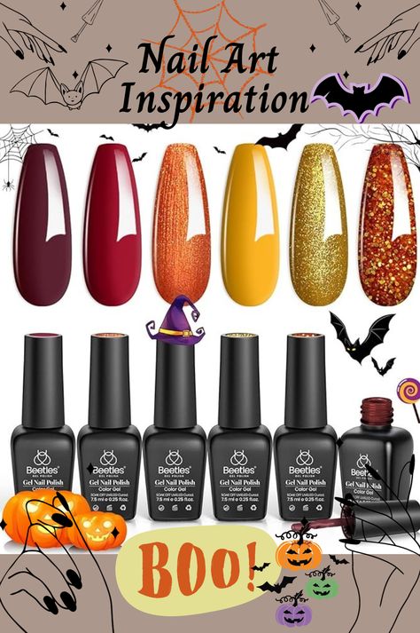 Gel nail polish set 6 Fall yellow glitter. fall toenail colors, fall nail designs, simple fall nails. Gel Nail Polish Colors, Fall Nail Polish, Gold Nail Polish, Fall Gel Nails, Led Nail Lamp, Gel Nail Polish Set, Yellow Glitter, Gel Nail Colors, Nail Polish Sets