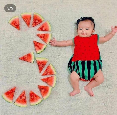 Watermelon Photo Shoot Baby, 3 Month Old Baby Pictures, 2 Month Baby, Baby Boy Newborn Photography, Baby Milestones Pictures, One Month Baby, Watermelon Baby, Monthly Baby Pictures, Baby Milestone Photos