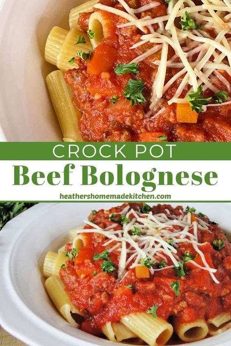 Crock Pot Beef Bolognese is a hearty ragu that is silky, luscious, and perfect with your favorite pasta! It is cooked low and slow in the slow cooker to meld all the flavors together and make the meat so tender it melts in your mouth. Beef Bolognese, Crock Pot Beef, Slow Cooker Recipes Beef, Best Crockpot Recipes, Healthy Freezer Meals, Healthy Slow Cooker, Crockpot Beef, Chicken Pasta Recipes, Healthy Pasta Recipes