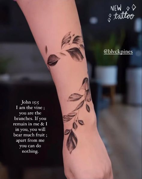 John 15:5 Tattoo Vines, Christian Vine Tattoo, John 15:5 Tattoo, Bible Meaning, Vine And Branches, Vine Tattoo, John 15 5, Branch Tattoo, Vine Tattoos