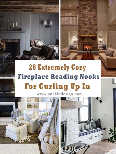 If you love reading books than this fantastic collection of cozy fireplaces accented by reading nooks will surely inspire you. Fireplace Reading, Home Library Design Ideas, Fireplace Seating, Window Nook, Small Living Room Design, Farmhouse Fireplace, Home Library Design, Reading Nooks, Home Libraries