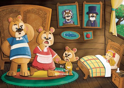 Goldilocks And The Three Bears Illustration, Goldilocks And Three Bears, Goldilocks And The 3 Bears, Beary Christmas, Goldilocks And The Three Bears, House Cartoon, The Three Bears, 3 Bears, Digital Art Drawing