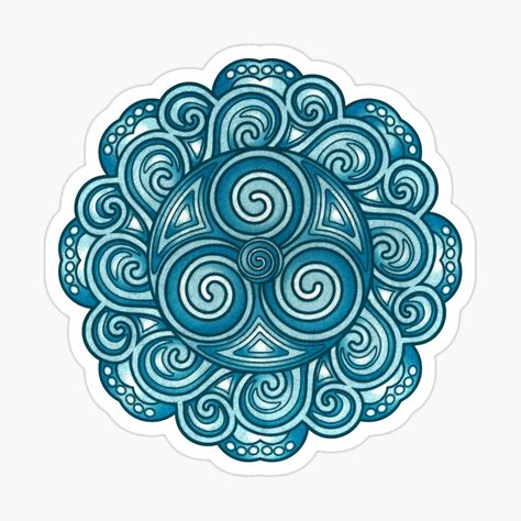 Water Mandala Tattoo, Mandala Art Stickers, Water Mandala, Ocean Mandala, Mandala Stickers, Mandala Elements, Air Element, 4 Elements, Leg Tattoo