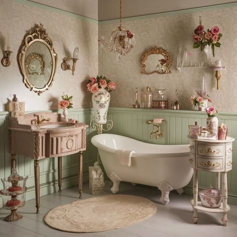 Romantised Life, Rococo Bathroom, Romantic Bathroom Decor, Coquette Bathroom, Shabby Chic Bathroom Decor Ideas, Fairy Bathroom, Girly Bathroom Ideas, Romantic Bathrooms, Girly Bathroom