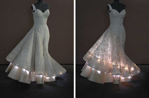 Elizabeth's LED Wedding Gown  Britex Fabrics  http://www.britexfabrics.com/blog/2012/07/27/couture-led-wedding-gown-elizabeth/ Led Wedding, Light Up Dresses, Led Costume, Led Clothing, Bride Ideas, Led Fashion, Led Dress, Night Wedding, Beautiful Evening