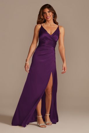 Charmeuse Draped Strappy Bridesmaid Dress GS290017 Charmeuse Bridesmaid Dress, Envelope Skirt, Bridesmaid Dresses Gowns, Dark Purple Dresses, Illusion Sleeves, Wedding Options, Bridesmaid Dressing Gowns, Purple Bridesmaid Dresses, Bridesmaid Dress Styles