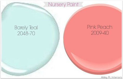 Color swatch Teal Nursery Ideas, Coral Baby Girl Nursery, Nursery Paint, Nursery Design Board, Teal Nursery, Girls Room Paint, Coral And Teal, Girl Nursery Ideas