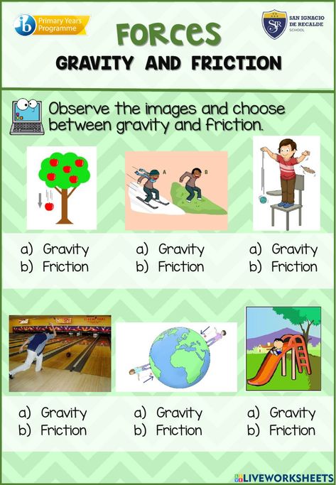 Friction Worksheet For Grade 3, Gravity Worksheet, Friction Worksheet, Friction Activities, Force And Motion Worksheets, Gravity And Friction, Gravity Activities, Science Vocabulary Activities, Gravity Experiments