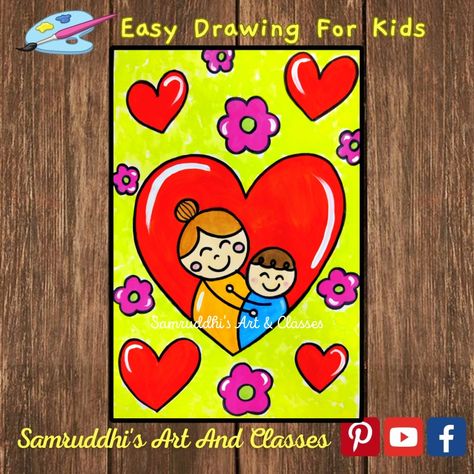 Mothers Day Drawing For Kids, Canvas Drawing Easy, Drawing Easy For Kids, Mothers Day Drawings, Umbrella Craft, Happy Birthday Drawings, Birthday Drawing, Drawing Kids, Kids Canvas Art