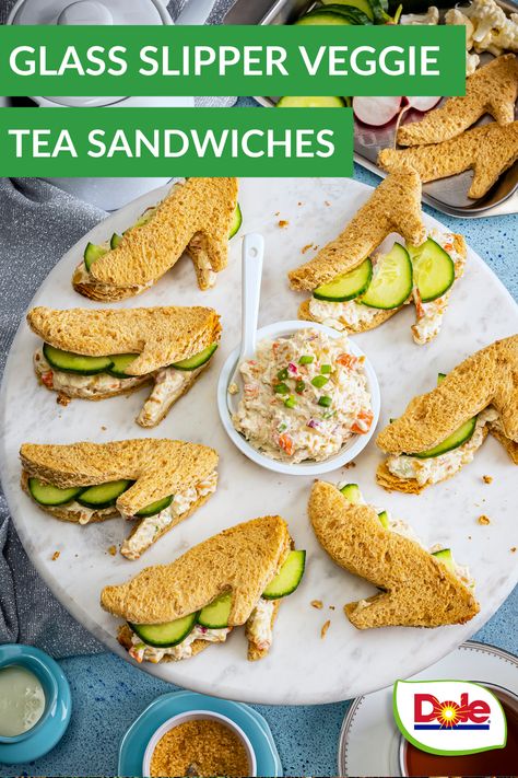 Lunch just became fun with these tea sandwiches inspired by Disney's Cinderella! Not to mention, these tasty sandwiches are filled with fresh veggies and fat-free cream cheese, so you can feel good about sneaking veggies into the kids' meals! Cinderella Snacks, Cinderella Party Food, Tasty Sandwiches, Sandwiches Recipes, Tea Sandwiches Recipes, Food Truck Menu, Canapes Recipes, Disney Dinner, Cinderella Movie