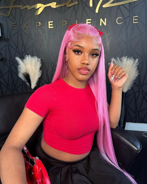 Soooo pretty pink😍Love the hair magic from stylist @angelslayedmyhair_🔥 

Follow @bombtress_hair for more hair inspirations💕 
Pick bomb 613 wig and get this inspired style🥰 
.
.
.
.
.
.
.
.
.
.
.
.
#explore #wiggoals #hairtrends #coloredwigs #colorwigs #613wig #blondewig #blondehair #613hair #613blondehair #straighthairwigs #straightwig  #wigunits #wiginstall #lacewigs #lacefrontalwig #issawig #wigstore #wigsale #wigsforsale #affordablewigs #gluelesswig #transparentlace #frontalunits Pink Wig Hairstyles For Black Women, Light Pink Frontal Wig, Pretty Edges, Lace Wigs Styles, Hair Tea, Frontal Wig Hairstyles, Birthday Hairstyles, Affordable Wigs, Birthday Hair