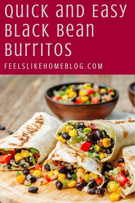 Corn Burritos, Tortilla Vegetarian, Vegetarian Burrito Recipe, Corn Breakfast, Rice And Bean Burrito, Easy Wraps, Bean Burritos Recipe, Crunchy Breakfast, Black Bean Burritos