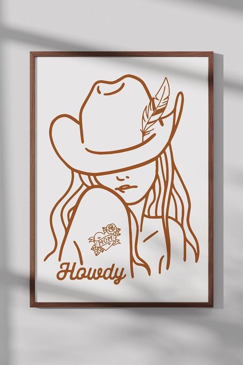 Howdy Cowgirl Wall Art Minimalist Feminist Wall Art Southern - Etsy Cowgirl Illustration, Decor Above Bed, Cowboy Wall Art, Southwestern Wall Art, Cowgirl Decor, Western Wall Decor, Ranch Decor, Cowgirl Art, Above Bed Decor