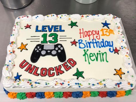 Gamer Birthday Sheet Cake, Video Game Sheet Cake, Easy Video Game Cake, Video Game Birthday Cake Ideas, Xbox Birthday Party Cake, Birthday Cake For 13th Birthday Boy, Cakes For 13th Birthday Boy, Gaming Birthday Cakes For Boys, Cake For 14th Birthday Boy