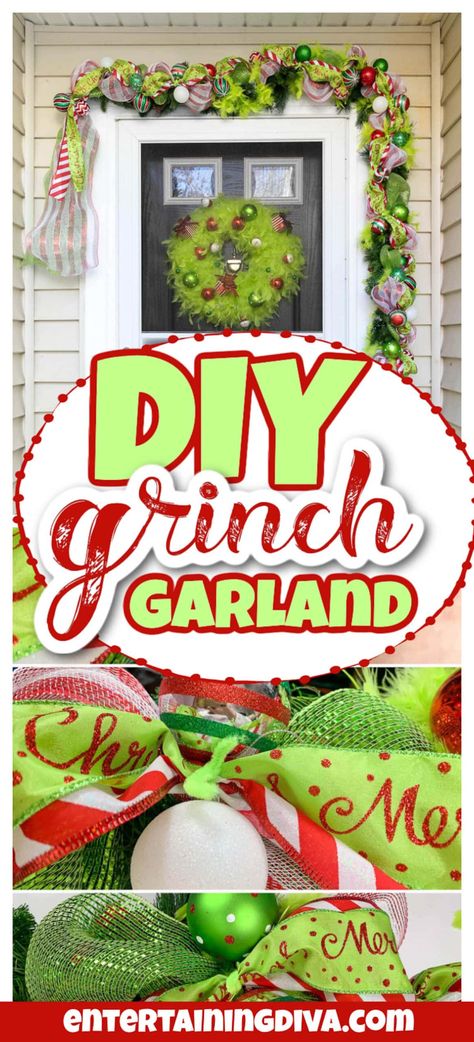 DIY Grinch Garland - A Step-By-Step Tutorial Whoville Hallway, Grinch Door Decorations, Diy Grinch Ornaments, Grinch Garland, Grinch Ideas, Diy Grinch, Grinch Decor, Grinch Tree, Grinch Crafts