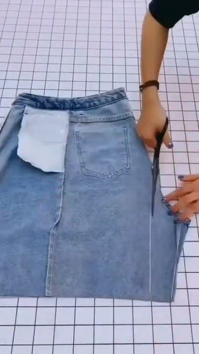 Jeans Into Skirt Diy Tutorials, Diy Jean Skirt From Jeans, Jeans To Skirt Diy, Diy Denim Skirt From Jeans, Upcycle Jeans Skirt, Diy Jean Skirt, Jeans Into Skirt, How To Make A Skirt, Diy Denim Skirt