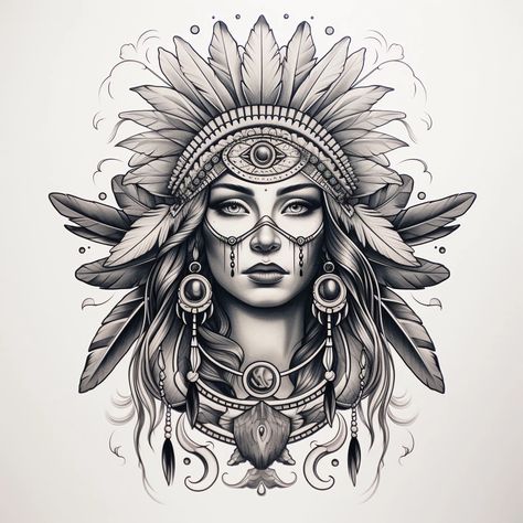 I will create a custom traditional tattoo style design Aztec Medusa Tattoo, Aztec Women Tattoo, Aztec Princess Tattoo Goddesses, Aztec Girl Tattoo, Aztec Princess Tattoo, Aztec Warrior Tattoo, Indian Tattoo Design, Aztec Tattoo Designs, Native Tattoos