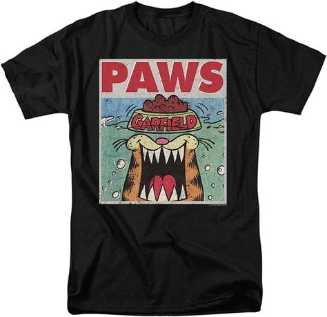 Amazon.com: Garfield Paws Jaws Parody T Shirt & Stickers (Medium) : Clothing, Shoes & Jewelry Garfield Shirt, Label Machine, Usa Print, American Comics, Disney Halloween, Laid Back Style, Iconic Characters, Branded T Shirts, Running Errands