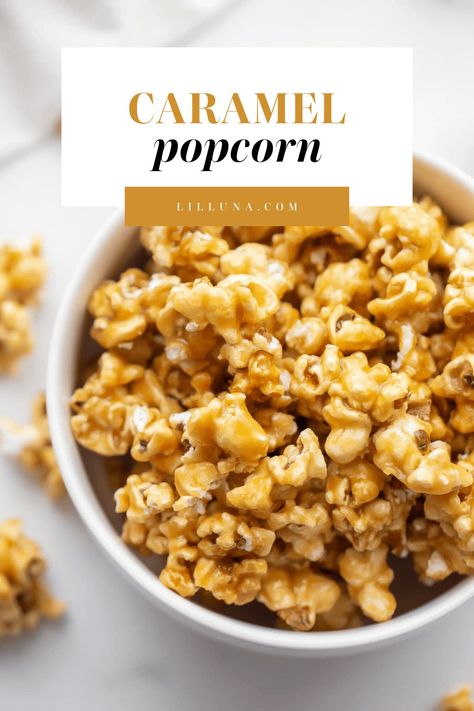 Make a batch of this sweet and buttery caramel popcorn to share with friends. It only takes 5 ingredients and is made in the microwave! #caramelpopcorn #caramelcorn #popcornrecipes #popcorn #treat Best Caramel Popcorn, Recipes Treats, Carmel Popcorn, Homemade Caramel Popcorn, Popcorn Recipes Easy, Popcorn Recipes Caramel, Popcorn Treat, Popcorn Recipe, Popcorn Recipes