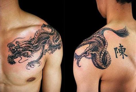 Dragon Chino Tattoo, Tattoo Chest And Shoulder, 3d Dragon Tattoo, Dragon Tattoo Shoulder, Dragon Tattoo Chest, Dragon Tattoo Arm, Asian Dragon Tattoo, Dragon Tattoos For Men, Dragon Tattoo Art