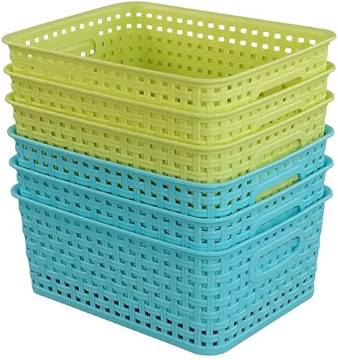 Amazon.com: Kekow Plastic Storage Baskets for Bathroom, Beauty and Closets Organization, 6-Pack: Home & Kitchen Baskets For Bathroom, Bathroom Sets Bath Accessories, Plastic Basket, Plastic Baskets, Toy Room, Woven Baskets Storage, Basket Organization, Budget Bathroom, Toy Rooms