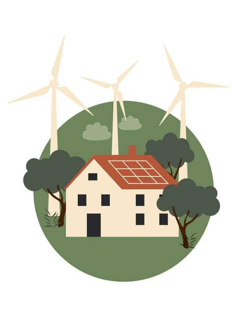 Nature and renewable energy. Sustainable industry with windmills and solar panels. Energy conversion concept. Vector. Solar Energy Illustration, Sustainability Illustration, Vector Infographic, Infographic Template, Energy Projects, Wind Energy, Sustainable Energy, Design Drawings, Fashion Design Drawings