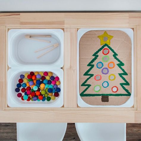 Flisat Table Activities Winter, Christmas Flisat Table, Flisat Christmas, Flisat Ikea, Self Regulate, Sensory Play Toddlers, Christmas Activities For Toddlers, Toddler Sensory Bins, Flisat Table