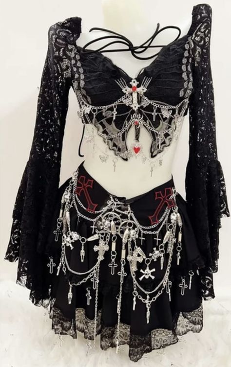 Demoncore Aesthetic Outfits, Goth Revealing Outfit, Orange Goth Outfit, Diy Goth Outfits, Rockstar Girlfriend Outfit Plus Size, Alt Sewing, Red Goth Outfits, Fest Outfits, Preformance Outfits