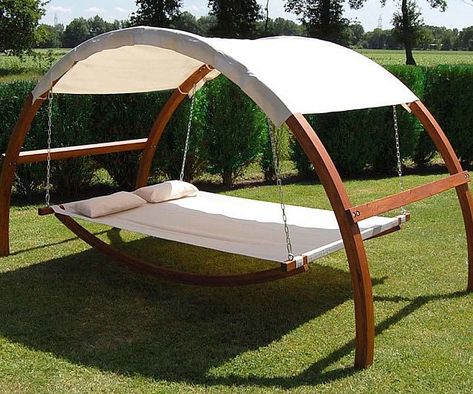 Canopy Swing Bed Shed Inspiration, Minimalist Furniture Design, Backyard Hammock, Swing Bed, Backyard Swings, Pergola Swing, Hanging Beds, Wooden Swing, Plane Design