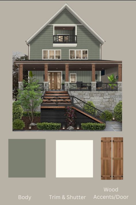 Old Money Exterior, Cottage Exterior Colors Schemes, Exterior Paint Palette, Light Green House, Old Money Home, Green House Color, Sage Green House, Green Exterior Paints, Green Exterior House Colors