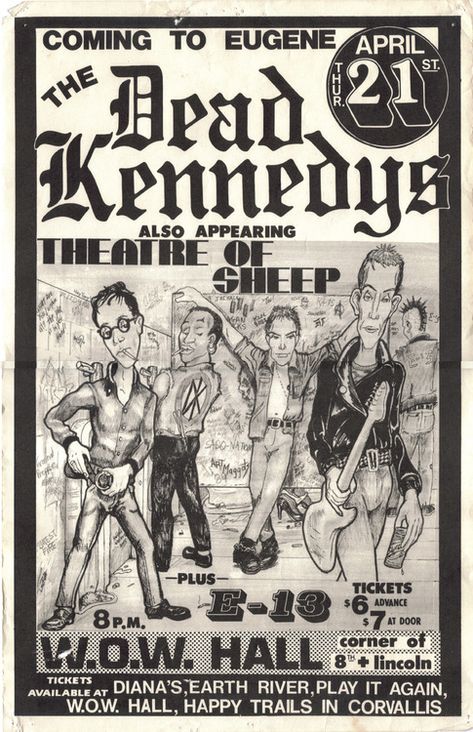 Dead Kennedys w/ Theatre Of Sheep Concert Flyers, Punk Flyers, The Distillers, Arte Zombie, Poster Rock, Dead Kennedys, Vintage Concert Posters, Music Concert Posters, Punk Culture