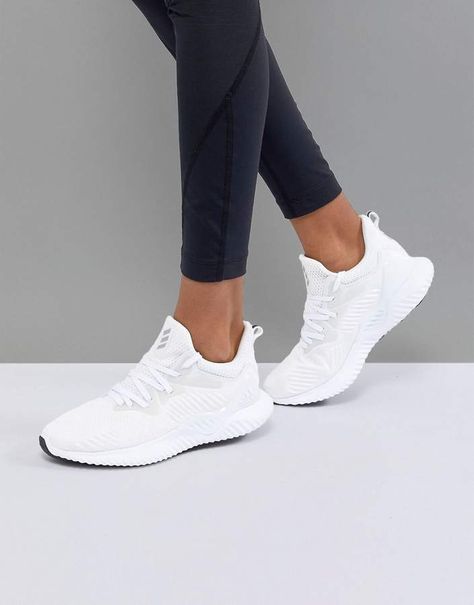 Adidas adidas alphabounce beyond in white Best Nursing Shoes, Tennis Shoe Outfits Summer, Platform Tennis Shoes, Adidas White Sneakers, Adidas Alphabounce, Tennis Shoes Outfit, Adidas Shoes Women, Minimalist White, Minimalist Shoes