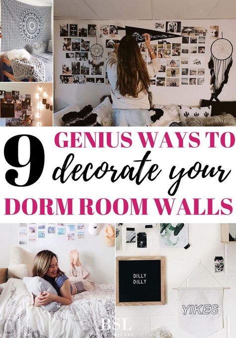 This has SO many dorm room decor ideas that I want to copy! Seriously the best ideas on dorm room wall decor I have ever seen! #dorm-room-wall-decor-diy Dorm Room Decor Ideas, Hostel Room, Dorm Room Wall Decor, Dorm Diy, Dorm Room Diy, Dorm Room Walls, Dorm Wall Decor, Girls Dorm Room, Dorm Room Organization