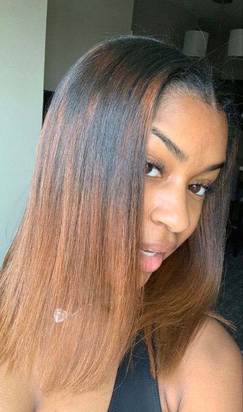 Dip Dye Hair Black Women, Dye Relaxed Hair Black Women, Dyed Relaxed Hair For Black Women, Light Brown Hair Black Women Natural, Dyed Relaxed Hair, Dyed Hair Ends, Honey Brown Highlights On Black Women, Light Brown Hair Black Women, 4b Curls