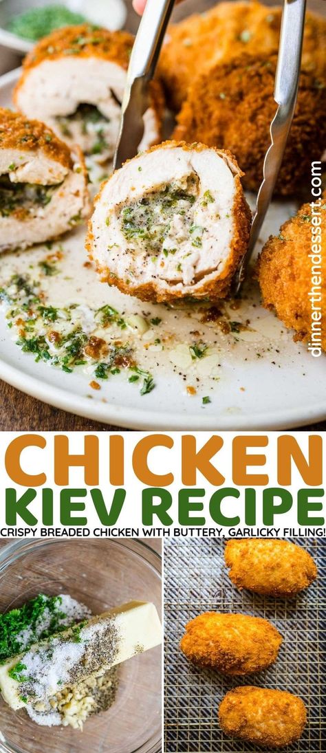 Chicken Kiev With Ground Chicken, Chicken Kiev Balls, Homemade Chicken Kiev Recipe, Chicken Kiev Recipe Baked, Chicken Keiv Recipe, Breaded Stuffed Chicken Breast, Fried Breaded Chicken Breast, Kiev Recipe, Garlic Compound Butter