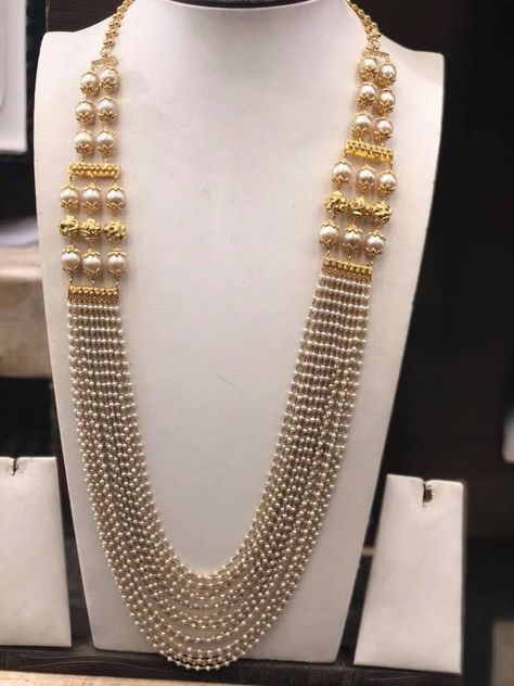 Gold Layered Necklace, Gold Pearl Jewelry, Pearl Jewelry Design, Pearl Necklace Designs, Gold Necklace Indian Bridal Jewelry, Beaded Necklace Designs, Gold Jewelry Sets, Gold Fashion Necklace, Gold Jewellery Design Necklaces