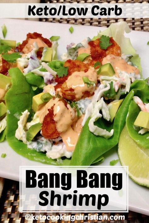 Keto Spicy Shrimp Lettuce Wraps with Bang Bang Sauce Tender juicy shrimp fried and served over lime cilantro slaw with a drizzle of bang bang sauce over the top. This spicy shrimp is an easy Keto weeknight dinner that takes just minutes to prepare. #ketoshrimprecipes #ketobangbangshrimp #ketoshrimp Keto Shrimp Tacos, Cilantro Slaw, Shrimp Lettuce Wraps, Keto Shrimp Recipes, Bang Bang Sauce, Keto Shrimp, Lettuce Wrap Recipes, Spicy Shrimp, Shrimp Tacos