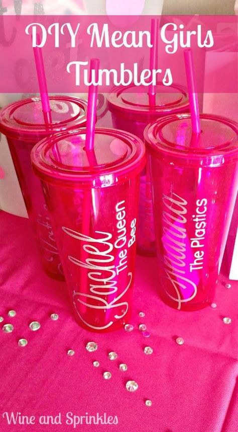 Make your own DIY Tumblers for a Mean Girls Bachelorette Party! Mean Girls Bachelorette Party, Tumbler Tutorials, 36 Birthday, Mean Girls Party, Fairytale Life, Bachelorette Tumblers, Mean Girls Movie, Awesome Bachelorette Party, Girls Tumbler