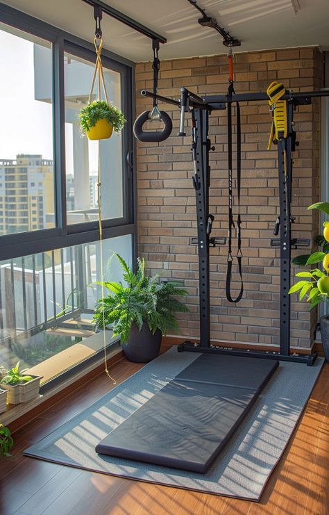 6. Health and Wellness: #health, #wellness, #fitness, #selfcare Gym Balcony Ideas, Home Gym With Plants, Calisthenics Home Gym, Home Gym Interior Design Ideas, Sunroom Gym, Patio Gym Ideas, Small Apartment Gym, Gym Corner At Home, Pilates Relaxation