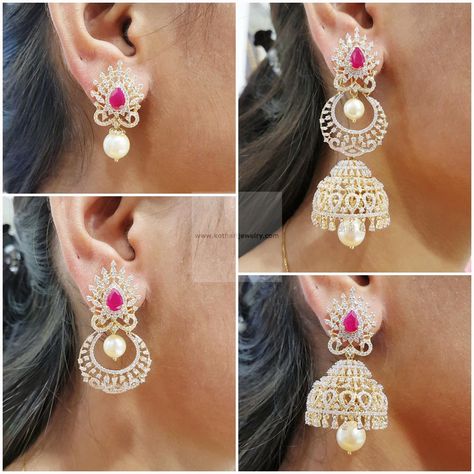 Multi way detachable Diamond Jhumki Diamond Earrings Indian, Diamond Jhumkas, Gold Earrings Indian, Wedding Jewellery Collection, Diamond Necklace Set, Gold Jewelry Earrings, Diamond Jewelry Designs, Bridal Gold Jewellery Designs, Gold Jewellery Design Necklaces