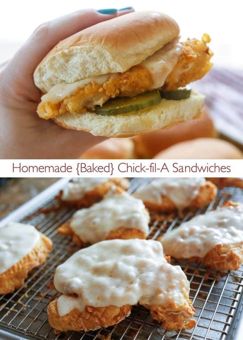 Homemade {Baked} Chick-fil-A Sandwiches Chick Fil A Sandwich, Quick Sandwiches, Copycat Chick Fil A, Meat Sandwich, Chicken Sandwich Recipes, Copycat Restaurant Recipes, Cat Recipes, Chick Fil A, Chicken Sandwich