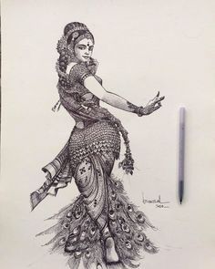 Indian Classical Dancer, Ballpoint Pen Art, Abstract Pencil Drawings, Bengali Art, Pen Art Work, Dancing Drawings, Indian Classical Dance, Dancers Art, Indian Art Gallery