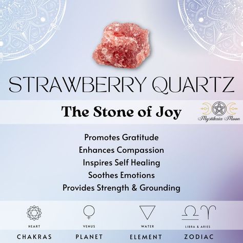 Strawberry Quartz is an amazing stone that has the ability to bring energies of universal love into your life so that you can be amazed by how much the universe adores you.

This feeling of love will create in you a sense of personal importance that will enable you to withstand any obstacles being thrown at you in your everyday life. Minerals Art, Earth Gift, Energy Healing Reiki, Crystal Power, Spiritual Crystals, Gemstone Meanings, Pretty Rocks, Crystal Healing Stones, Crystal Meanings