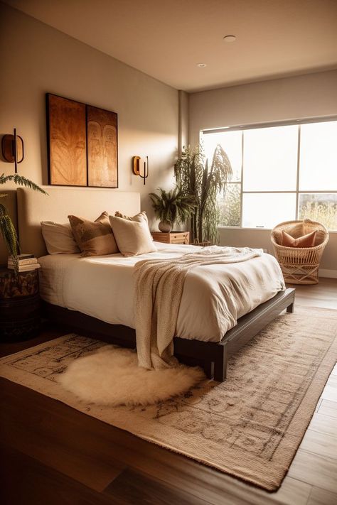 Earthy Bedroom Aesthetic, Cozy Earthy Bedroom, Masculine Bedroom Decor, Simple Bed Designs, Bedroom Inspirations Minimalist, Natural Bedroom, Earthy Bedroom, Warm Bedroom, Clean Bedroom