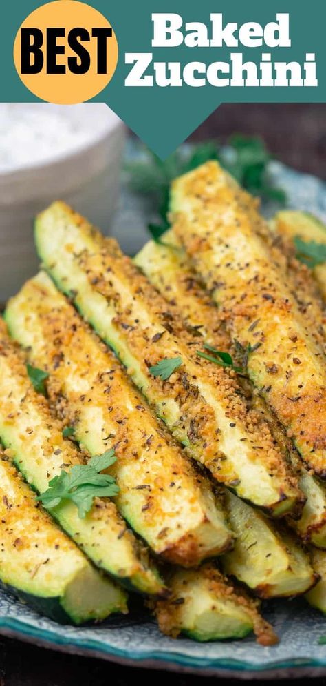 Baked Zucchini Recipe with Parmesan and Thyme Zucchini Zoodles, Italian Baked Chicken, Zucchini Recipes Baked, Zucchini Sticks, Vegetarian Italian, The Mediterranean Dish, Baked Zucchini, Bake Zucchini, Italian Dinner