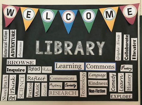 Welcome Library bulletin board | School library bulletin boards, School library displays, Reading bulletin boards elementary School Library Board Decoration, Welcome To Library Poster, Library Boards Bulletin, Library Bulletin Board Ideas High School, Welcome To The Library Bulletin Board, Library Board Decoration Ideas, Library Display Boards, Welcome Back Library Displays, Welcome Back To School Library Bulletin Boards